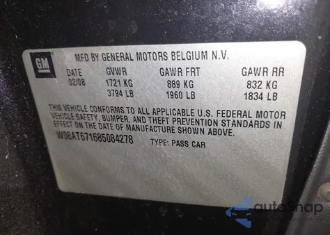 2008 Saturn Astra Xr из США, поврежденный, VIN W08AT671685084278